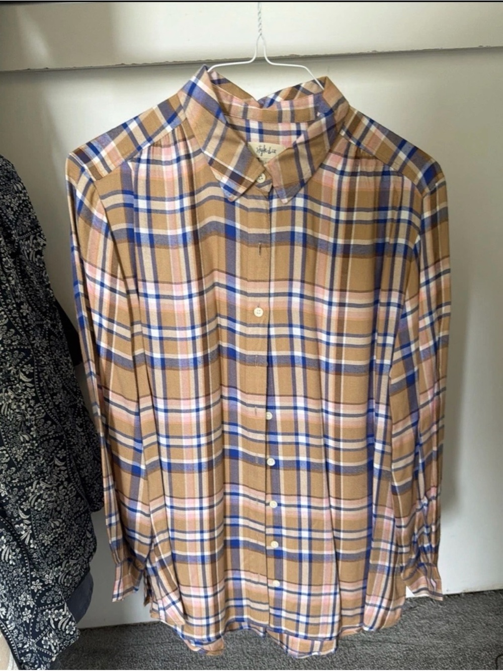 Style And Co Womens Long Sleeve Button Down Shirt Brown Plaid Size Large